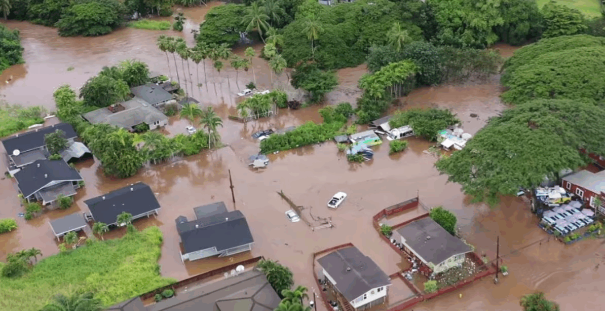 aerial view community flooded